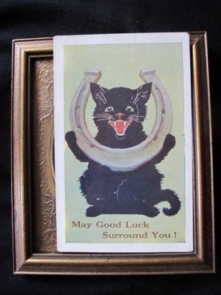 画像2: イギリス Good Luck Cat 馬蹄と黒猫 (2)