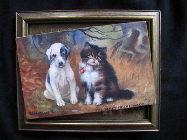 画像2: イギリス パネルカード 森の中の猫と犬 The Babes in the Wood 1913年 (2)
