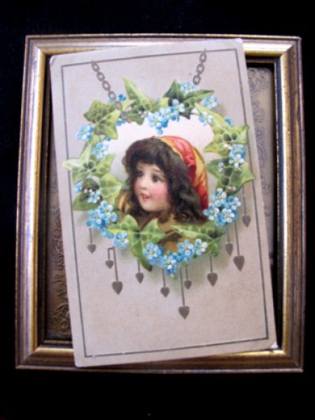 画像2: 忘れな草のお花のリースと女の子 ブランデージ F.Brundage 1908年 (2)