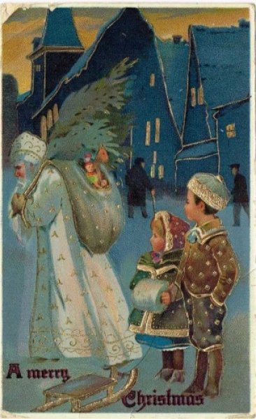 画像1: クリスマス　白いローブのサンタさんと子どもたち　1912年 (1)
