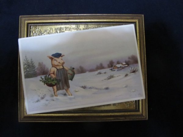 画像2: マネーバッグと四つ葉を運ぶ豚さん 1930年代頃 未使用 (2)