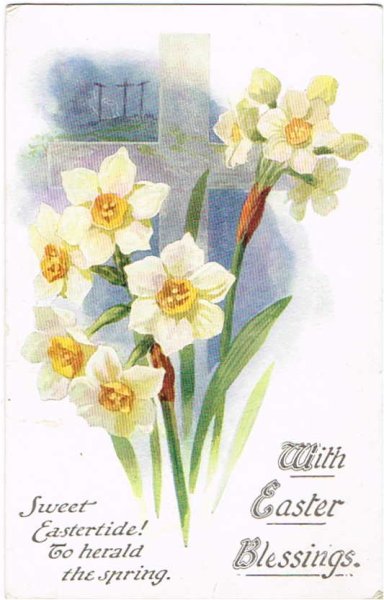 画像1: イースター　水仙のお花と十字架　1920年代頃 (1)