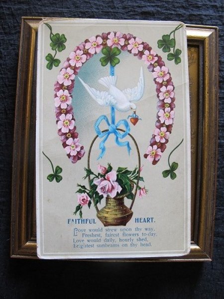 画像2: ハートを運ぶ白い鳩とお花の馬蹄　1916年 (2)