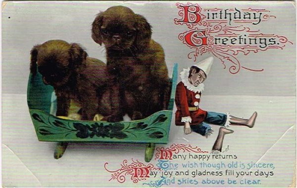 画像1: スパニエル犬の子犬と壊れたお人形　1910年頃 (1)