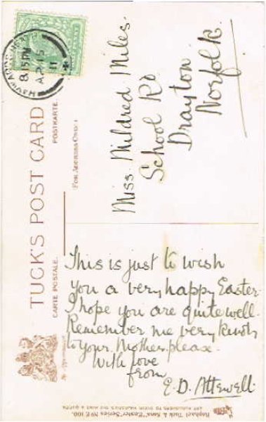 画像2: Postcard  イースター ヒヨコとウサギが運ぶ大きな卵 1911年 (2)