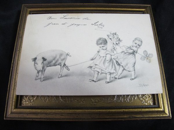 画像2: Postcard  子豚と女の子 M.M.VIENNE 1903年 R.R.Wichera (2)