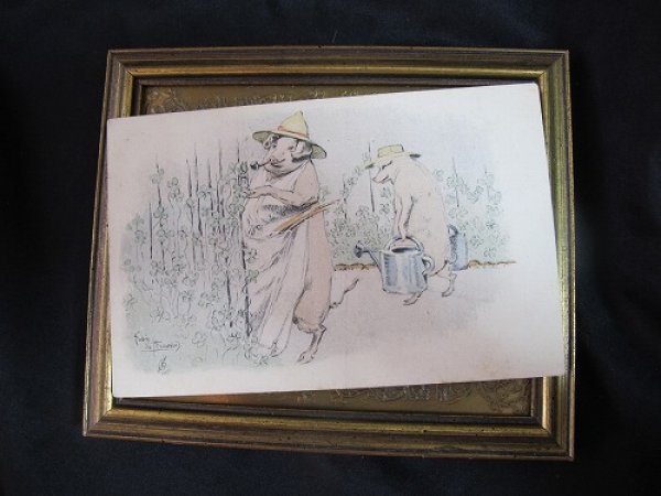 画像2: Postcard  四つ葉クローバー ガーデニングをする豚さん (2)