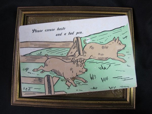 画像2: Postcard  牧場から逃げ出す2匹の豚さん 1911年 (2)