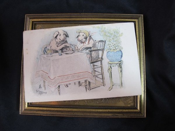 画像2: Postcard  四つ葉クローバー お食事をする豚さん (2)