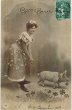 画像1: Postcard 　女性と豚さん　1908年 (1)