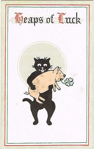 画像1: Postcard 　豚を抱く黒猫　1920年頃 (1)
