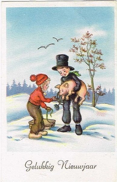 画像1: Postcard 　煙突掃除夫と子豚さん　1956年 (1)