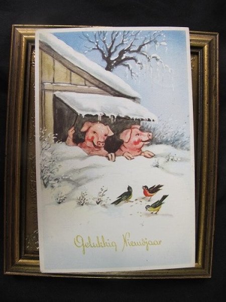 画像2: Postcard  豚さんと小鳥 1957年 (2)