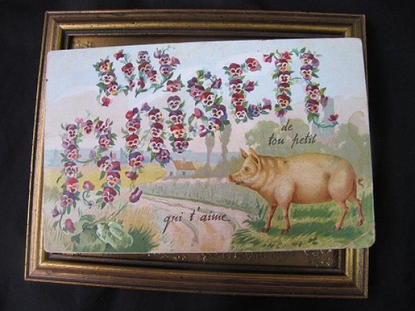 画像2: Postcard  豚さんとパンジーのお花文字 (2)