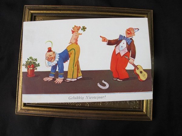 画像2: Postcard  道化師さんと子豚 キノコ 1951年 (2)