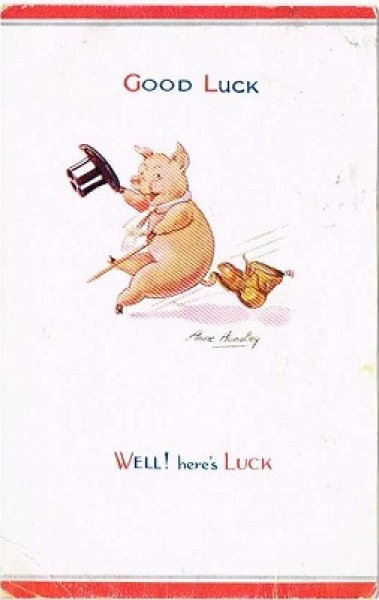 画像1: Postcard 　Good Luck シルクハットの豚さん 1937年 (1)