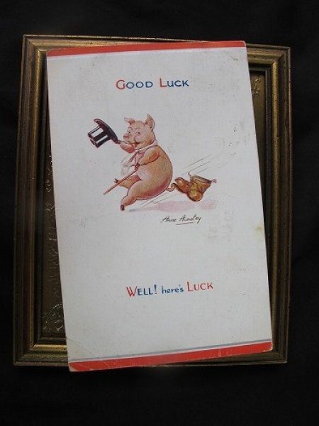 画像2: Postcard  Good Luck シルクハットの豚さん 1937年 (2)
