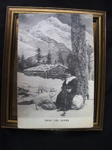 画像2: Postcard  アルプスの女の子と子豚 1910年代頃 未使用 (2)