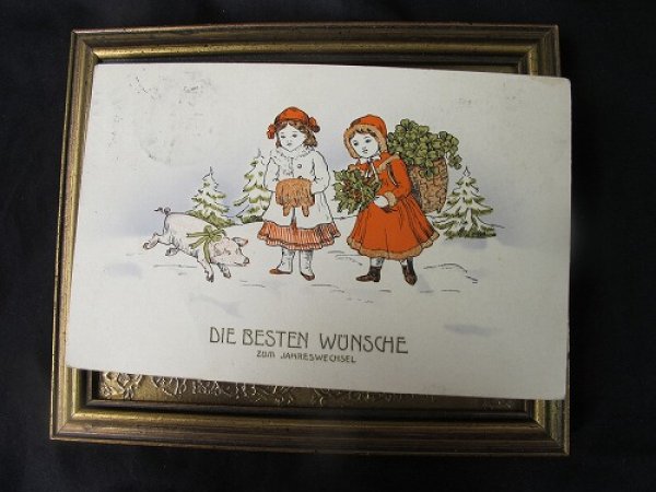 画像2: Postcard  子豚と二人の女の子 1913年 (2)