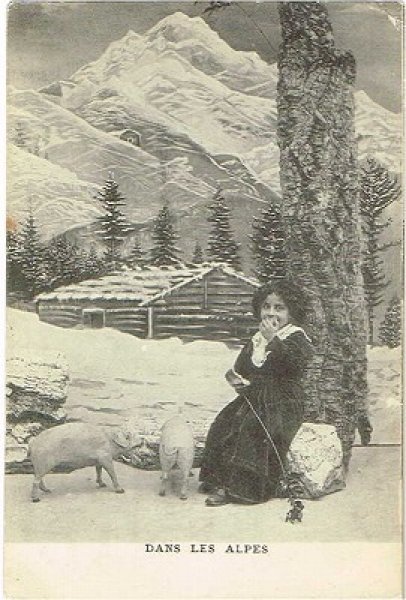 画像1: Postcard 　アルプスの女の子と子豚　1910年代頃　未使用 (1)