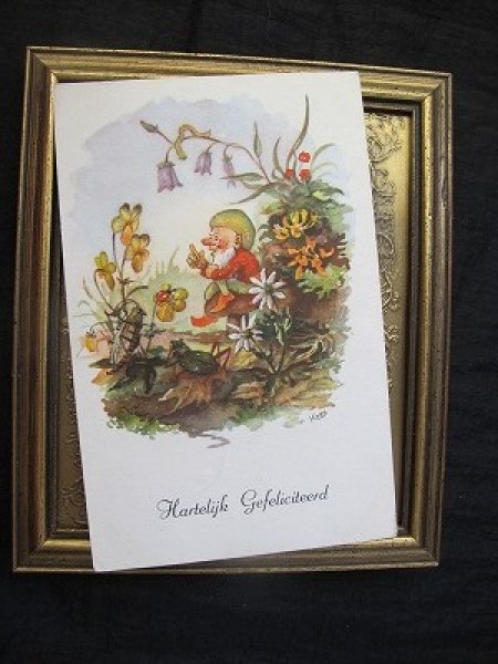 画像2: Postcard  キノコに座りながら虫たちとお話をするノーム妖精 (2)