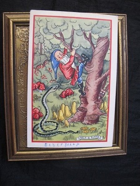 画像2: Postcard  キノコの森で蛇から逃げるノーム妖精 (2)
