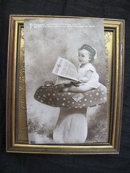 画像2: Postcard  キノコの上で四つ葉新聞を読む赤ちゃん 1910年 (2)