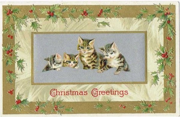 画像1: Postcard 　クリスマス　4匹の猫　Helena Maguire　1912年 (1)