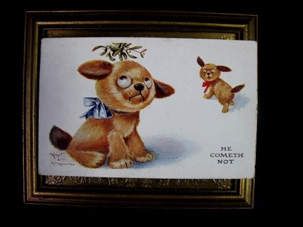 画像2: Postcard  Einco Tubby ヤドリギの下のタビー犬 1913年 (2)