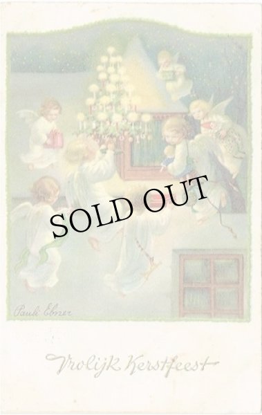 画像1: Postcard  Xmas ツリーとプレゼントを運ぶ天使たち　Pauli Ebner  (1)