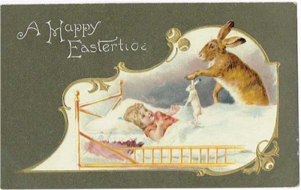 画像1: Postcard 　イースター　ウサギさんから子ウサギのプレゼント！ (1)
