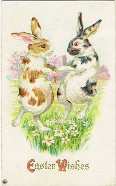 画像1: Postcard  イースター　踊るウサギさん (1)