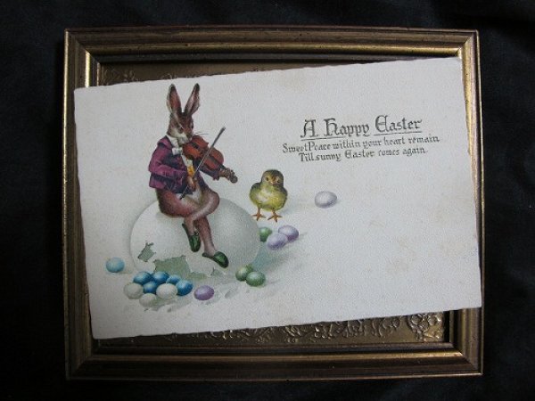 画像2: Postcard  イースター バイオリンを弾くウサギさんと聴き入るヒヨコさん 1924年 (2)