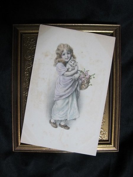 画像2: Postcard  猫と女の子 M.M.VIENNE 未使用 (2)