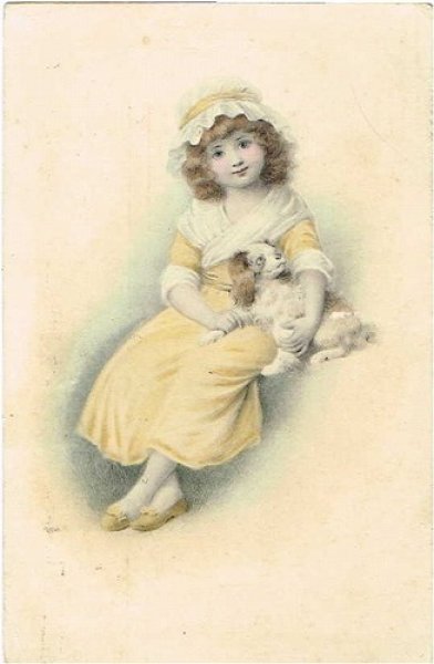 画像1: Postcard  スパニエル犬と女の子　M.M.VIENNE  (1)