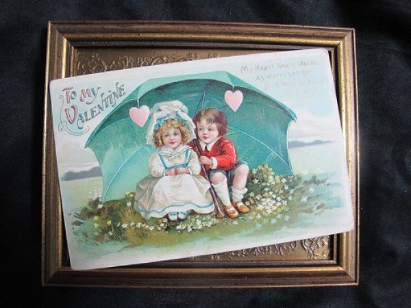 画像2: Postcard バレンタイン 相合傘の小さな恋人たち Ellen Clapsaddle 1910年 (2)