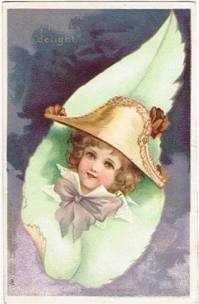 画像1: Postcard　葉っぱの中の子ども　Ellen Clapsaddle　　1906年 (1)