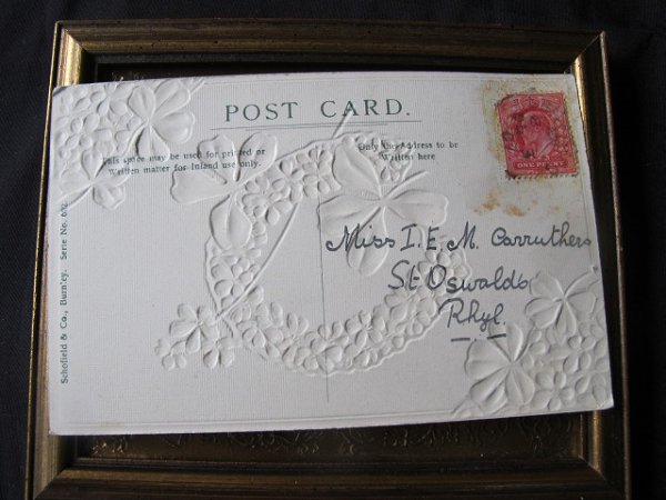 画像2: Postcard  スミレのお花の馬蹄と四つ葉のクローバー 1907年 (2)