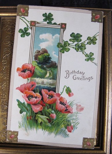 画像1: Postcard  ポピーのお花と四つ葉のクローバー　1910年 (1)