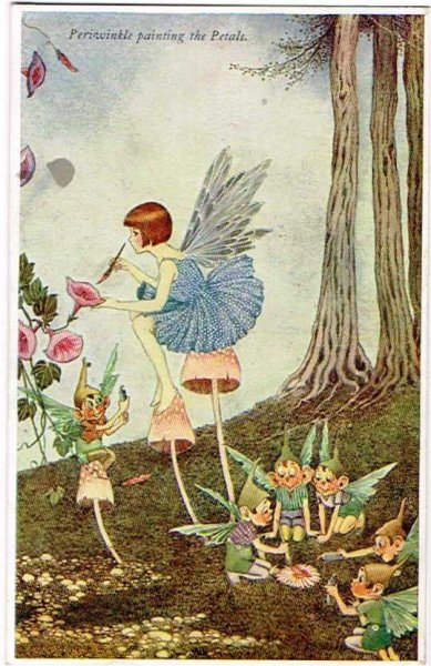 画像1: Postcard  昼顔のお花に色付けをする妖精　Ida Outhwaite  (1)
