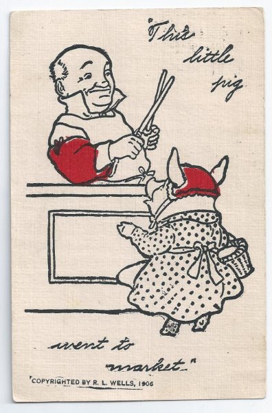 画像1: Postcard  買い物をする豚の女の子　１９０９年　 (1)