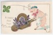 画像1: Postcard  Happy New Year  スミレのお花を一輪車で運ぶ豚さん　1907年　 (1)