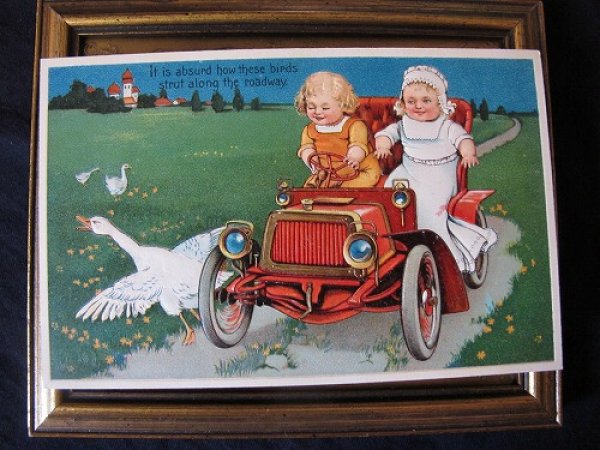 画像2: Postcard  New Year  車を運転する女の子 未使用 Marie Flatscher  (2)