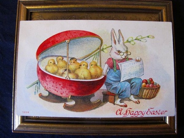 画像2: Postcard イースター ヒヨコのお世話するウサギさん  (2)