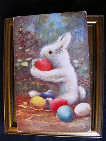 画像2: Postcard イースターエッグを抱きしめる白兎さん 1908年  (2)