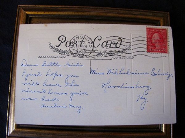 画像3: Postcard クリスマス プレゼントを持った女の子とウサギさん 1918年 (3)