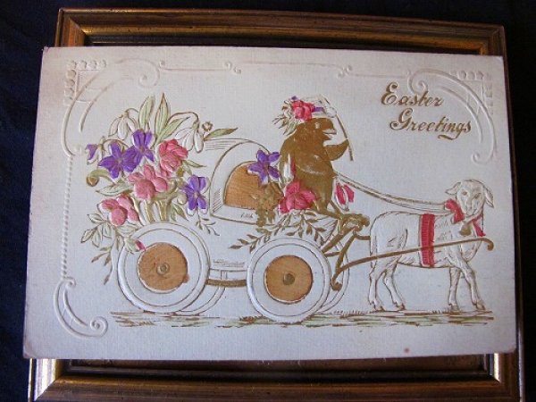 画像2: Postcard イースター ヒヨコと羊の卵車 1911年 (2)