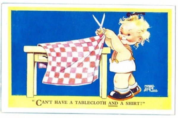 画像1: Postcard　テーブルクロスでお洋服を作りたい女の子　M.L.Attwell   (1)
