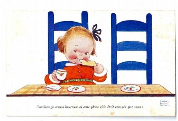 画像1: Postcard　朝食を食べる女の子　1934年　M.L.Attwell   (1)