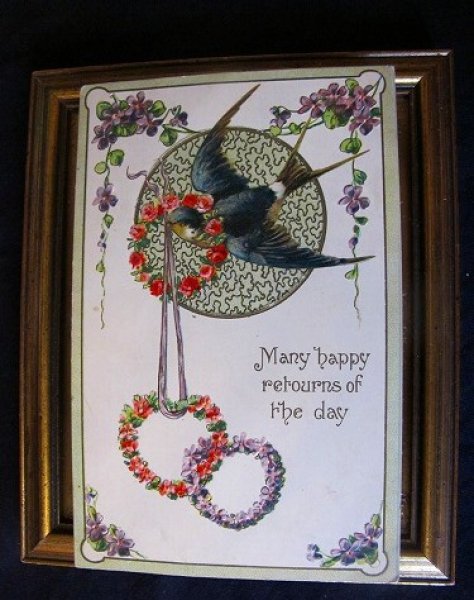 画像2: Postcard 花輪を運ぶツバメ  (2)